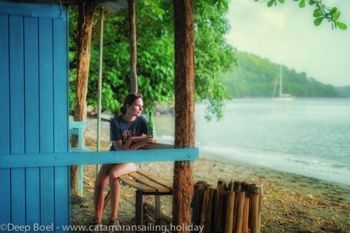 On the beach again, beer in hand and yacht in background. And ready again for the Caribbean sailing season.